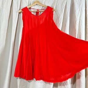 Ecote Womens Red Sleeveless Babydoll Mini Dress Tie Back Raw Edge XS